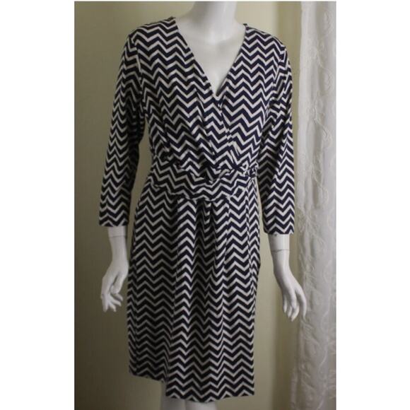 Talbots Womens Faux Wrap Jersey Dress Plus Size 3X Navy Blue Chevron Beach Nylon - Picture 1 of 10